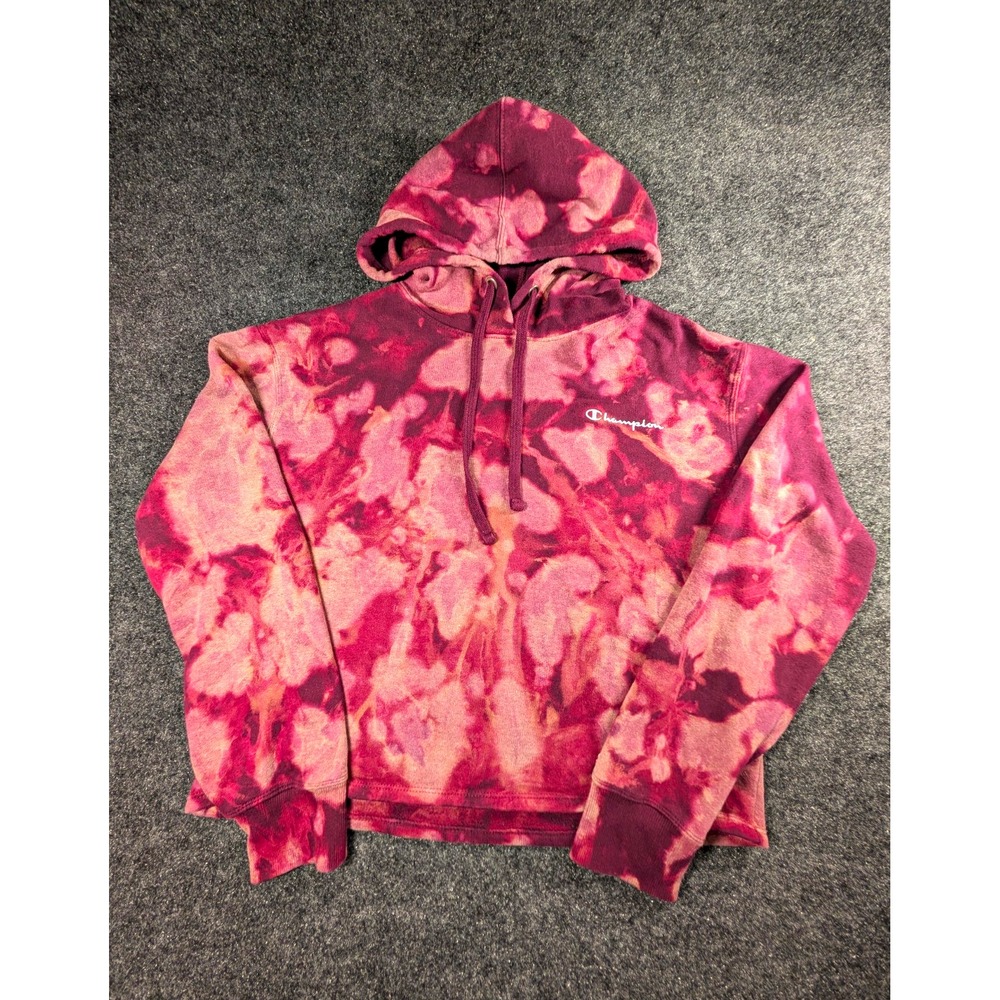 Champion Maroon Pink Tie-Dye Pullover Hoodie Womens M